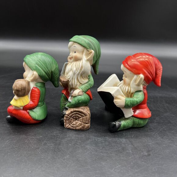 Vintage Homco Christmas Elves Figurines Santa’s Elf Toy Makers # 5205 Set of 3 - Picture 4 of 15